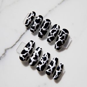 Long Hand Painted Custom Cow Print Press On Nails
